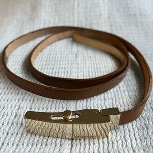 Michael Kors Thin Brown Leather Belt with Gold Buckle